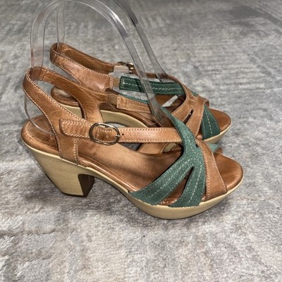 Spain Leather retro 70's platform wood block heel sandal Size US 6