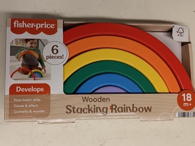 Fisher-Price Wood Toddler Toy Stacking Rainbow, 6 Colorful Wooden Pieces