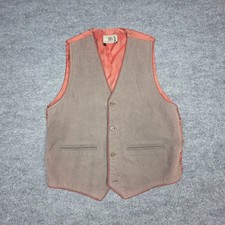 The Territory Ahead Leather Vest Mens M Gray Collarless Lined Pockets Button