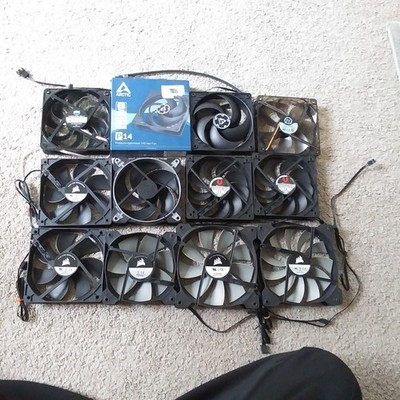 Lot of 12 120mm 140mm PC Computer Fans 4 Pin 3 Pin Corsair Arctic BitFenix