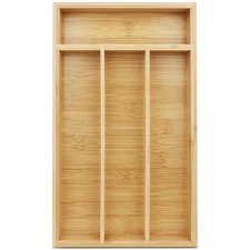 Small Silverware Organizer Bamboo Drawer Spoon Flatware Storage with Grooved