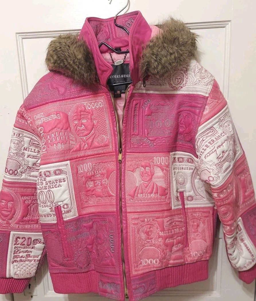 New Tanners Avenue NY Size 4X Pink Textured Money Leather Hip Hop Jacket