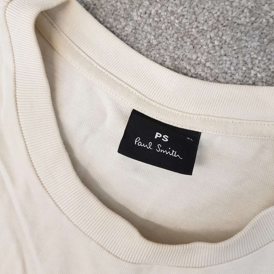 Camiseta Paul Smith Para Hombres XL Crema Rayas Cebra Informal Mod Algodón Pesado PS Foto 3 de 4