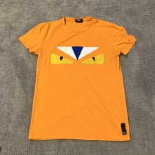 Fendi Orange T-shirt with multi-color raised fabric lettering Large L RARE VTG