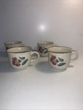 4 International Tableworks Stoneware Tea Cups Purple & Yellow Floral   Japan