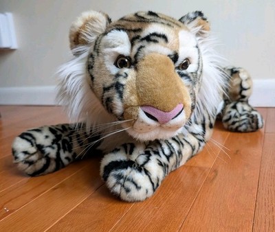 Rare Vintage COSTCO Large White Brown Marbled Striped Realistic Tiger 36'' Clean 