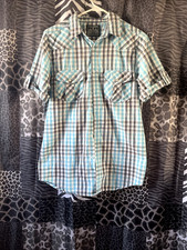 Western Plaid Button up Sz S Shirt Short Sleeve Men's Pearl Snap Flap Pockets