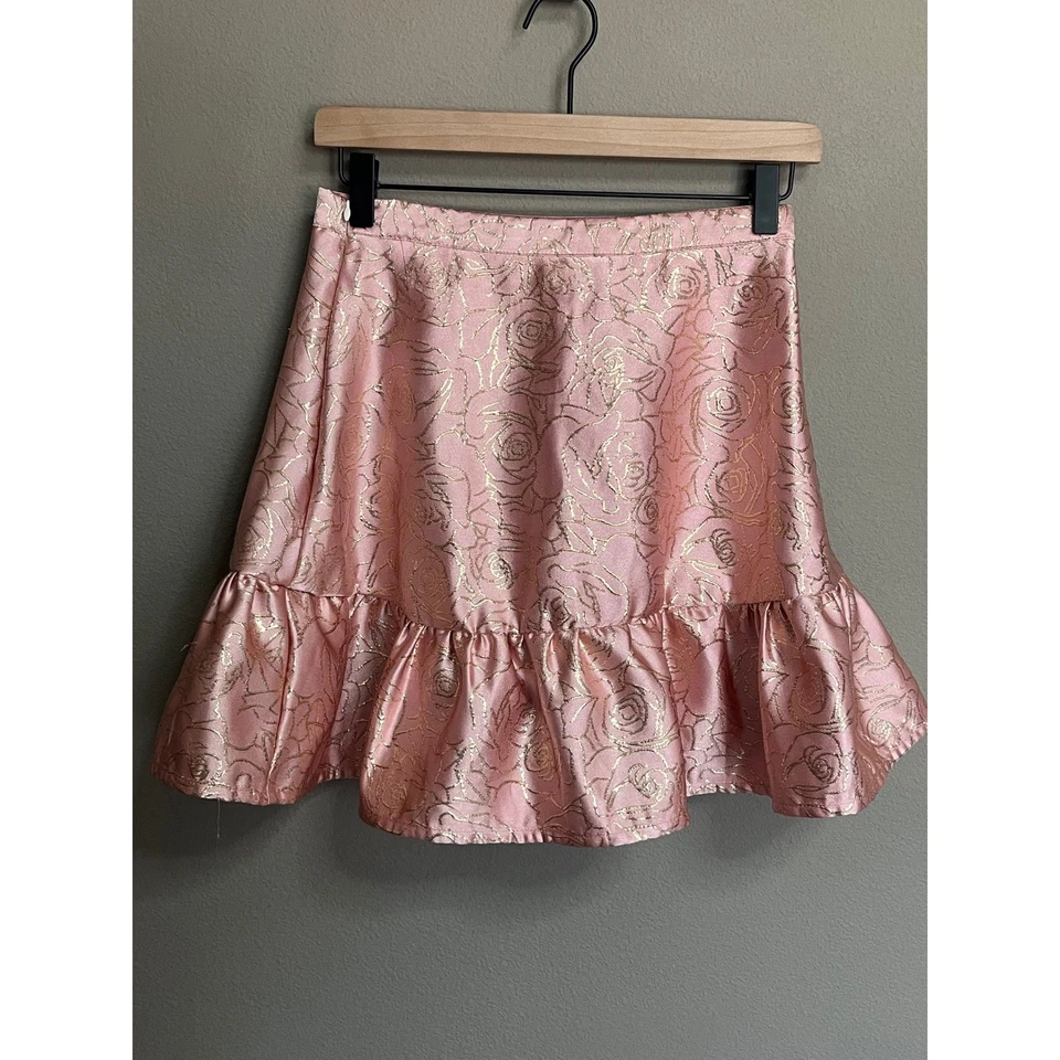 Falda Disney Niñas Rosa Oro Rosa Talla 9/10 Cintura Ajustable Volantes Dobladillo Foto 3 de 4