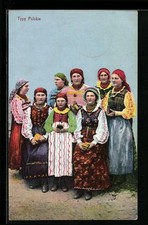 AK Typy Polskie, junge Frauen und Mädchen in verschiedener polnischer Tracht 