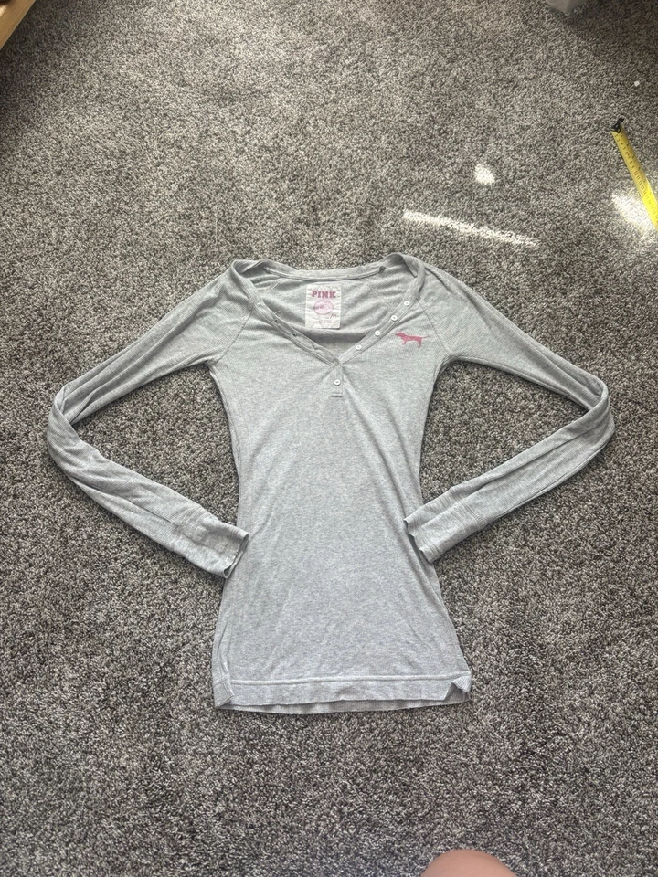 Vintage Y2K 2000s Victorias Secret Henley With Phi Beta Pink Logo - Image 1 of 4