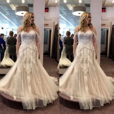 Elegant Wedding Dresses Lace Appliques Off Shoulder Sweep Train Bridal Gown