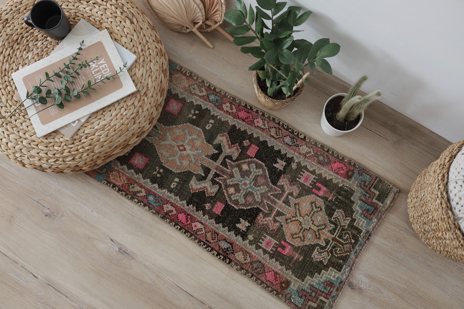 2x3 Vintage Turkish Rug, Wool Door Mat, Hand Knotted Rug,Pink Oushak Rug