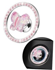 Butterfly Car Push Start Button Cover, Pink Rhinestone Resin Engine