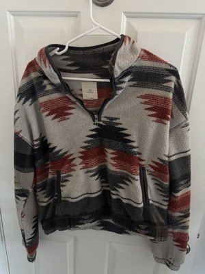 Thread Supply Cozy Vintage Thick Multicolor Fleece Sweater Crop Top Size M