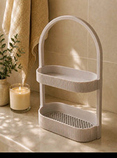 2-Tier Freestanding Bathtub Bath Rack Caddy Tray, White Plastic Matte Modern