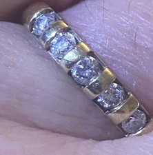 9ct Yellow Gold Marked .33 Carat 5 Diamond Eternity Band Ring Size N 1/2 2.5G