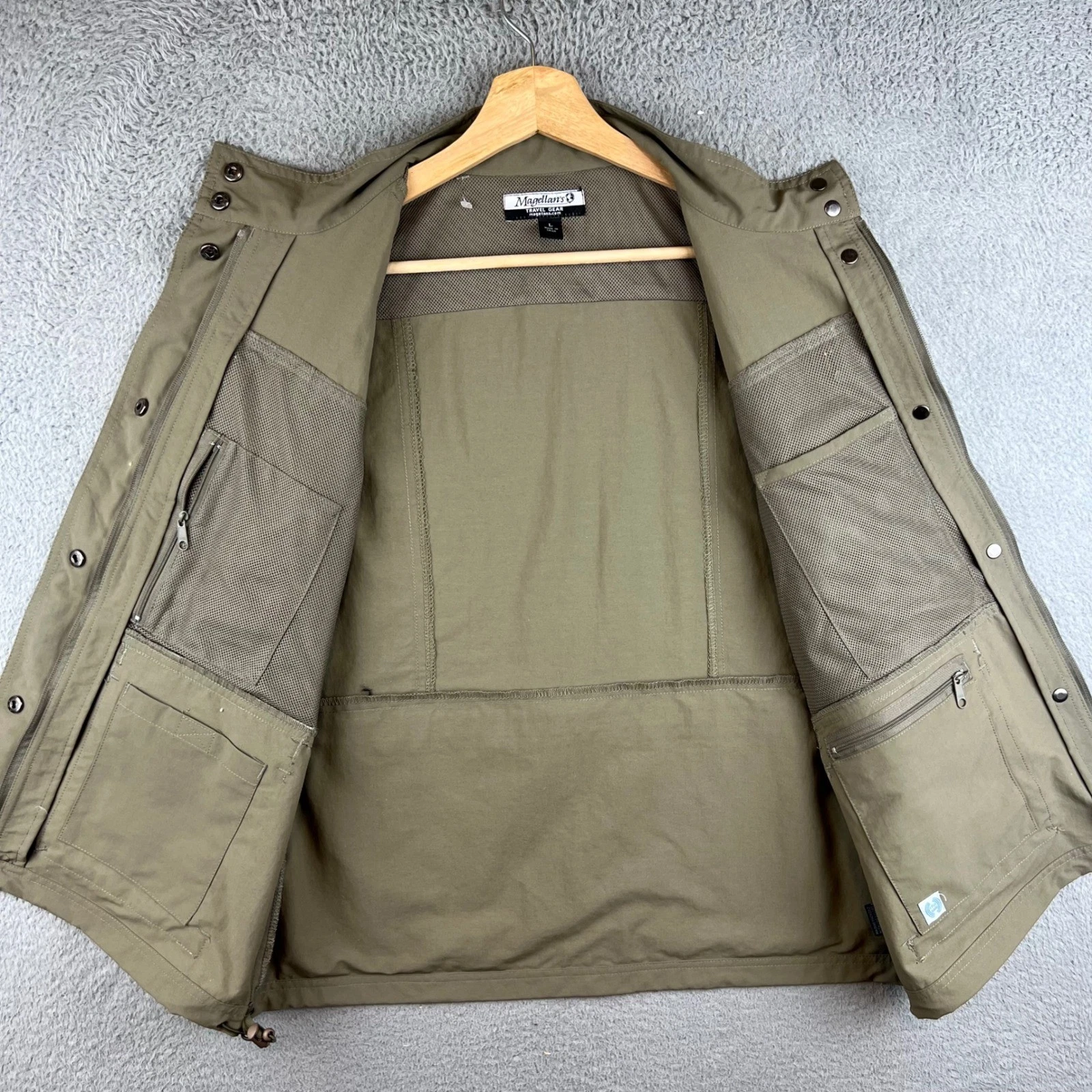 Magellans Travel Gear Mens Utility Vest Large Olive Green Multi Pocket Safari - product detail image 6