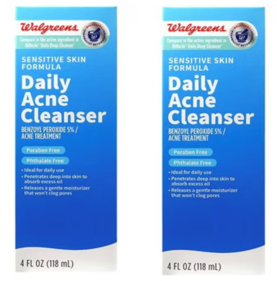WALGREENS (2-PACK!) Daily Acne Cleanser For Sensitive Skin! - 4 Oz. EA! - NEW!