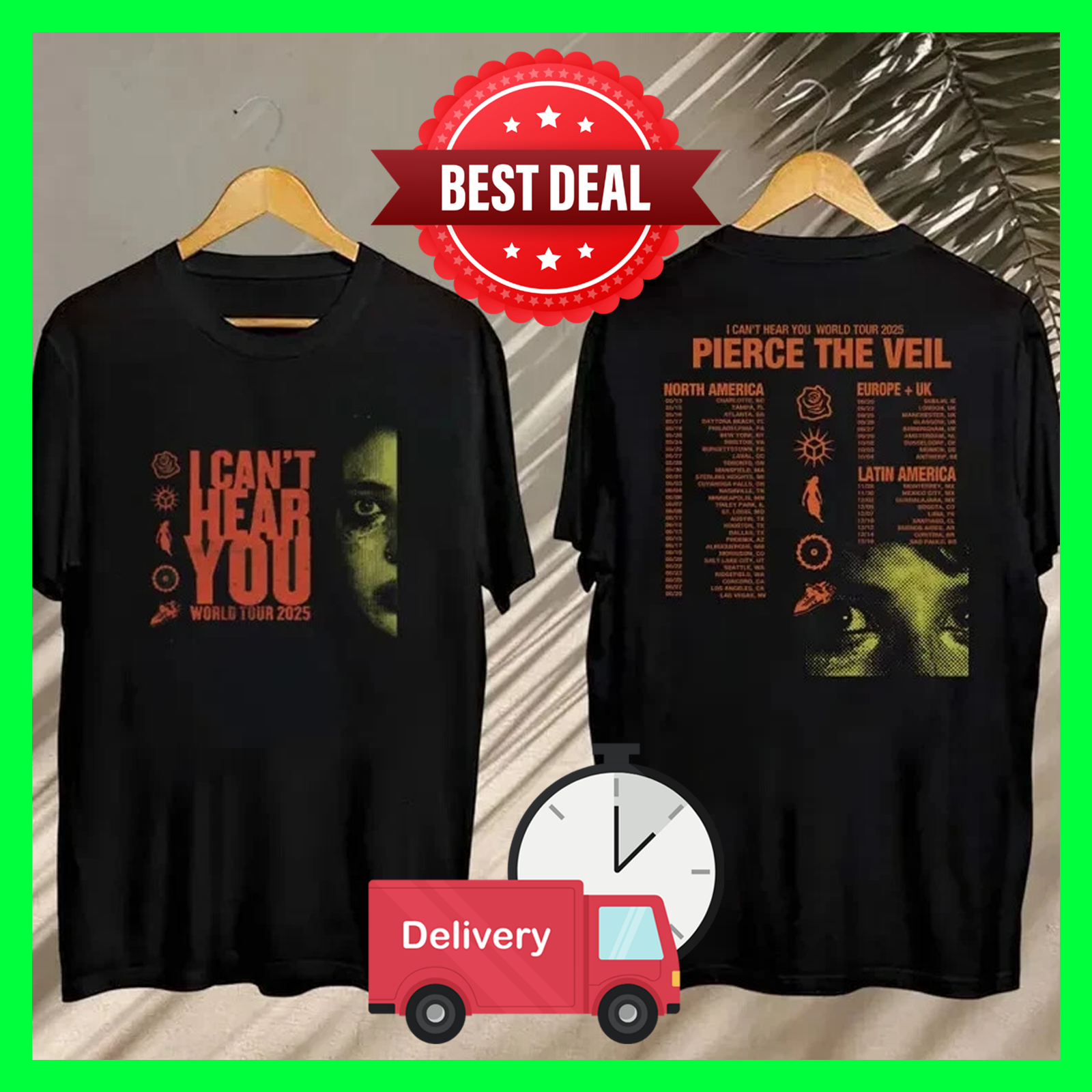 2025 Pierce The Veil I Can't Hear You Tour Concert T-Shirt