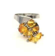 Silver Color Ring With Honey Baltic Amber - Adjustable