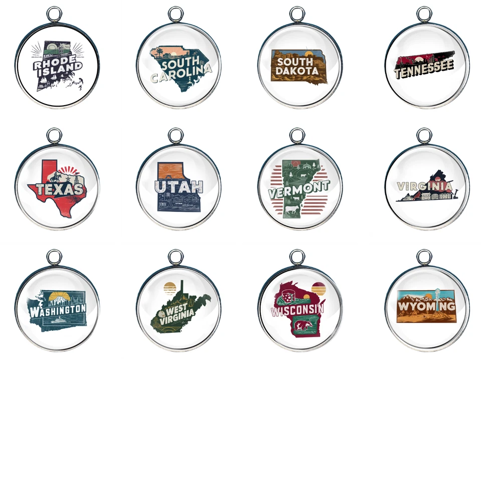 Dijes retro de cabujón de vidrio de 50 estados, dijes para hacer joyas Foto 4 de 4