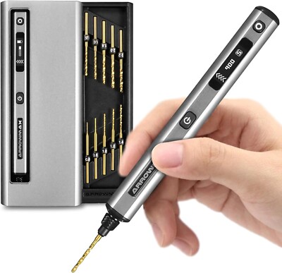 Electric Mini Drill Pen, 4-Speed, 10 Small Drill Bits with Aluminium Box, LED...