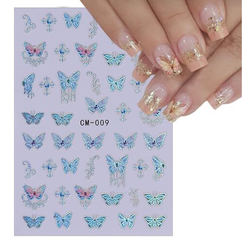 5Sheets Laser Butterfly Nail Art Stickers 3D Butterfly Nail Stickers Decals - Picture 3 of 7