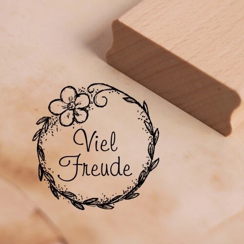 DEKOLANDO Motivstempel Viel Freude Stempel Kranz Blume 38 x 38 mm