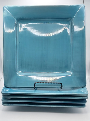   5 Pier 1 Imports ESSENTIAL COLOURS TEAL 10.5'' Square Dinner Plates Aqua Blue