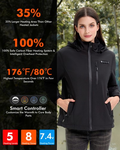 ARRIS Women's Heated Jacket Electric Heating Coats with Battery Pack Waterproof - Picture 2 of 6