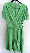 London Times Women's Green Eyelet Wrap Dress - Size 10  NWT -- 4141