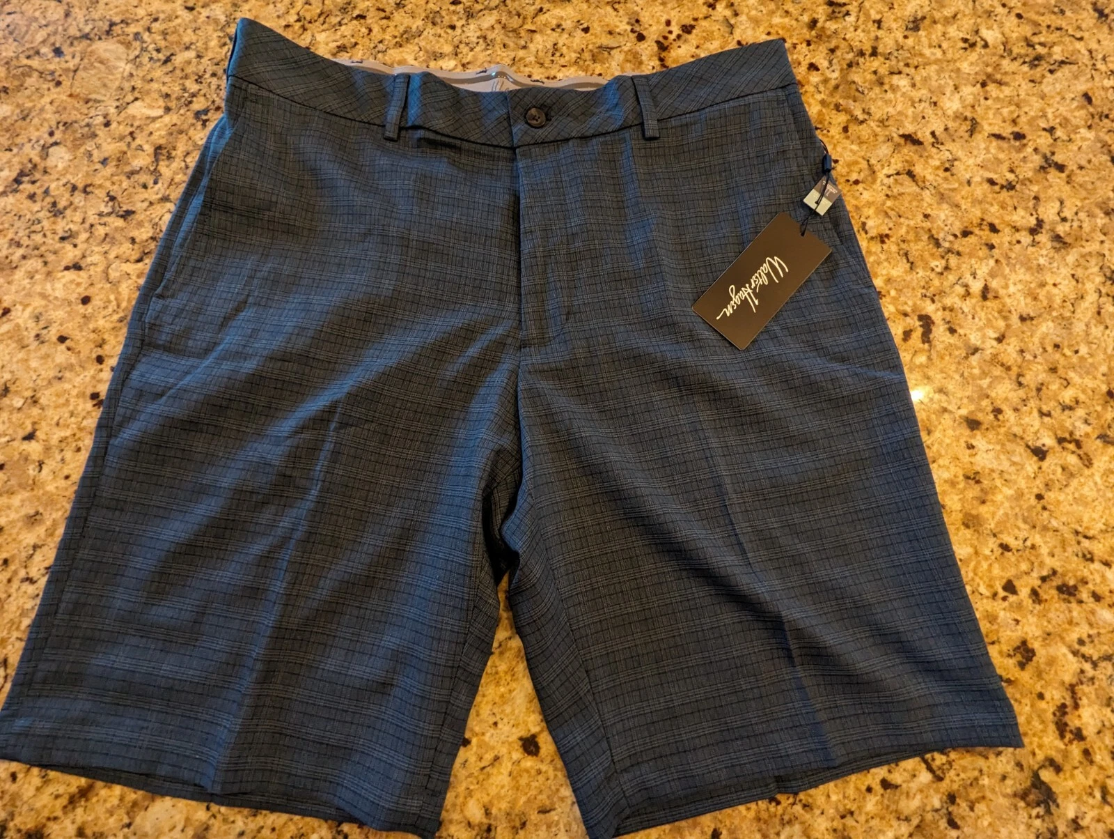 Walter Hagen Men's Perfect 11 Tonal Plaid Short Flat Frnt 10" inseam Navy sz 36