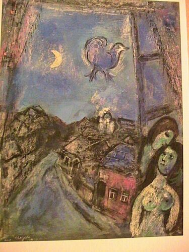 1950 Marc Chagall &#034;Evening at Window&#034; Post Card 6.3 x 4.5 Small Modern Art Print