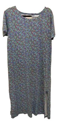 Vintage Erika Studio Blue Colorful Floral T-shirt Comfy Dress Sz L/XL