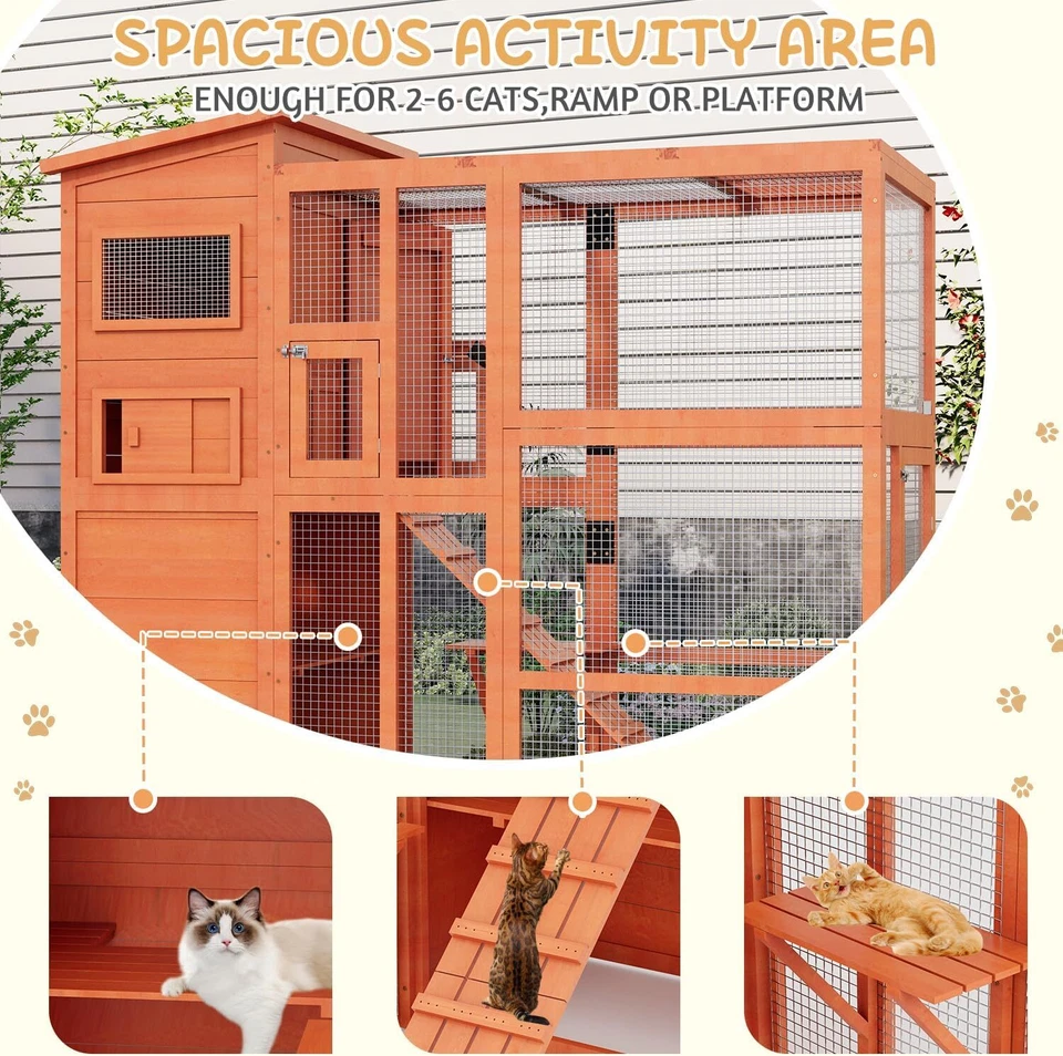 Large Cat House Outdoor Catio Play & Run Enclosure Outdoor Wooden Cage Platforms - Image 4 of 4