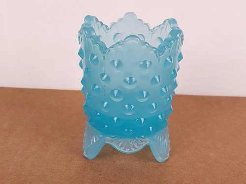 Rare Peking Blue Hobnail Fenton Toothpick Holder Footed Vintage