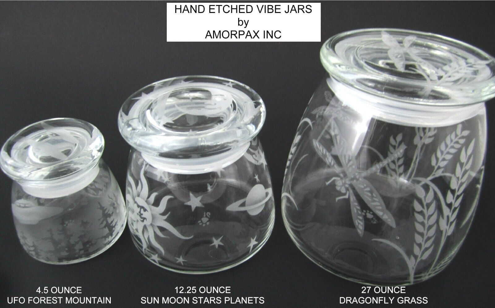 Hand Etched Vibe Storage Jar Sandblasted (Sand Carved) Glass Stash Jars