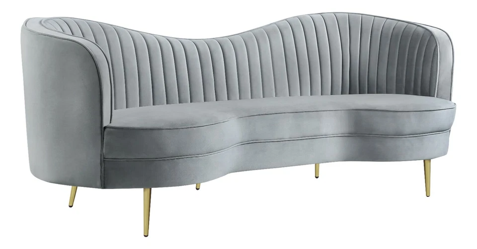 Juego de sofá curvo Sophia 2 piezas Art Deco sofá sofá sofá sofá tela de terciopelo gris 506864-S2 Foto 2 de 4