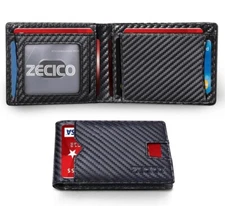 ZECICO Slim Minimalist Mens Bifold Leather Card Holder/Wallet, RFID Blocking