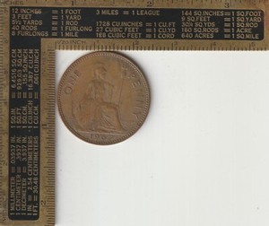 United Kingdom Qty 1 Coin 1967 UK England British predecimal one 1 penny copper