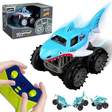 Kids Remote Control Car Toy Shark Theme 360° Rotation Water & Land Moving Truck