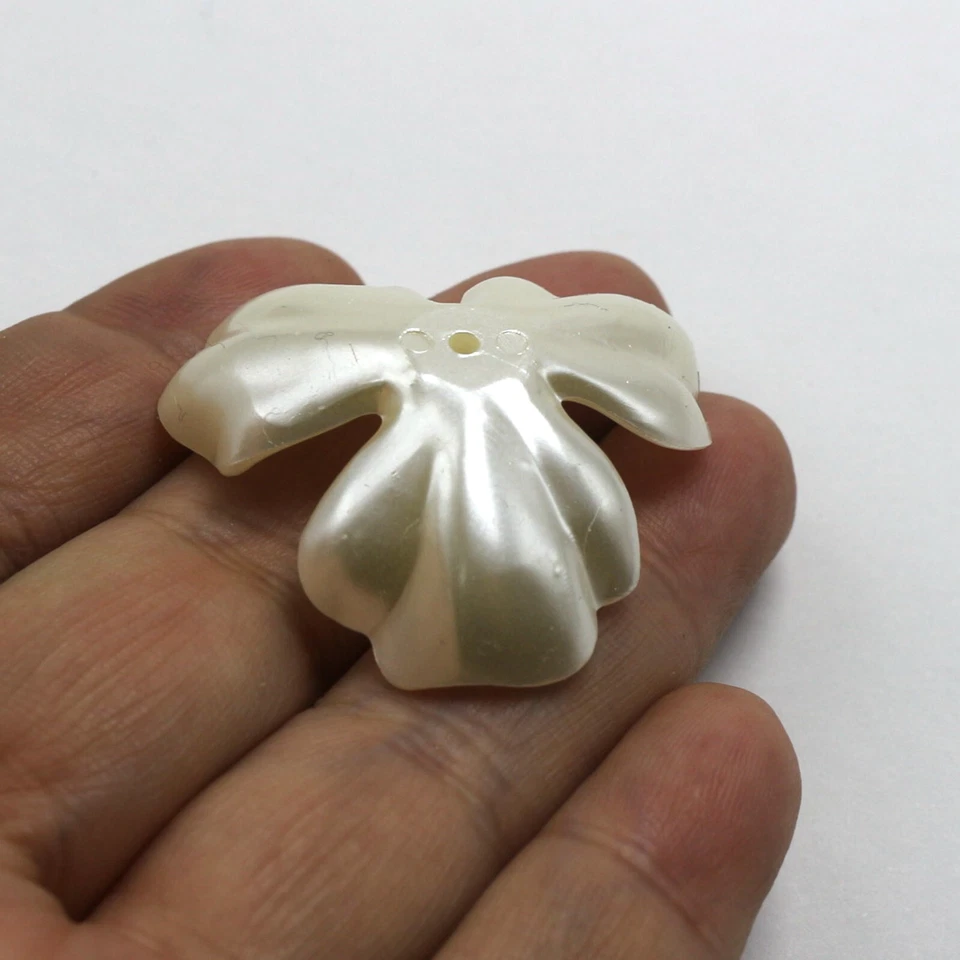 10 Ivory Acrylic Large Pearl Flower Beads Cap 1.5" Center Hole Sew Costume Craft - Image 3 of 4
