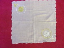 VINTAGE 70S HANDKERCHIEF 9" X 9" COTTON WITH GOLD SILVER ROSES EMROIDERED