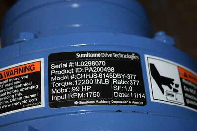 Sumitomo Drive Technologies Cyclo CHHJS-6145DBY-377 Gearbox | eBay