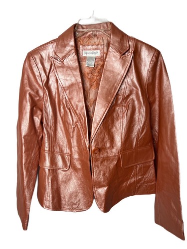Worthington Womens Coral Iridescent Leather Blazer Jacket Size Large