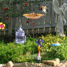 Vasca Per Uccelli Da Esterno In Metallo Con Catene, Fiorata, 27x7x63 Cm – Mangiatoia E Decorazione Da Giardino