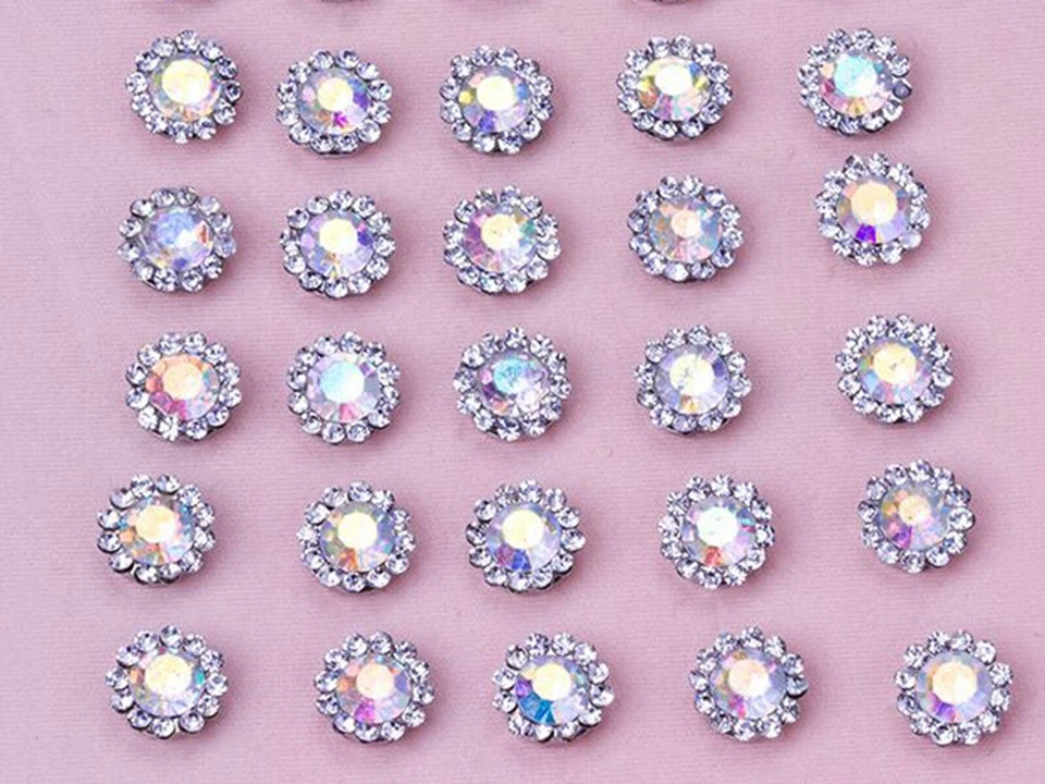 50 Silver Bling Crystal Rhinestone Pearl Flatback Button 9mm 11mm Wed Invitation - Image 4 of 4
