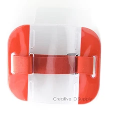 Pack 25 Reflective Red Arm Band Photo ID Badge Holder Vertical w/ Elastic Strap