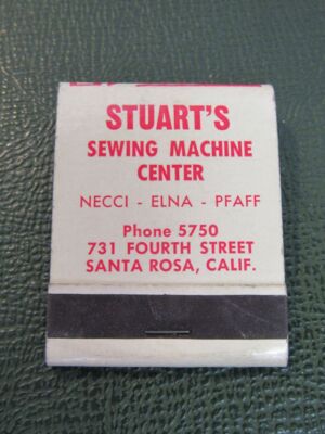 Matchbook - Stuart's Sewing Machine Center Elna Necci Pfaff Santa Rosa CA FULL