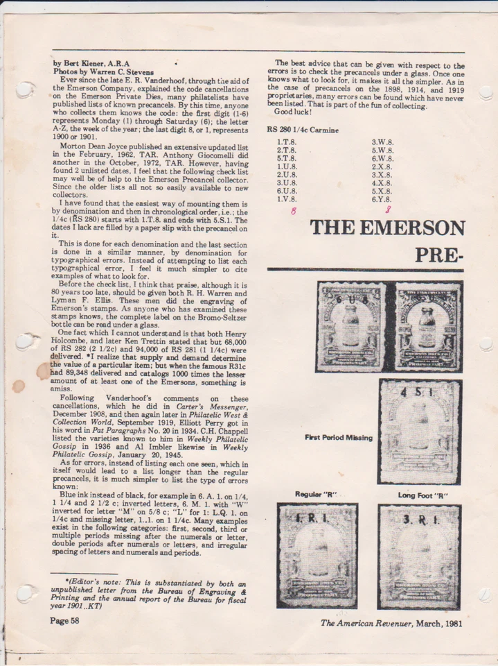 Scott # RS280 Precancel 4D1 Private Die Medicine Emerson Drug Hyphen Perf 7 MNG - Image 2 of 4